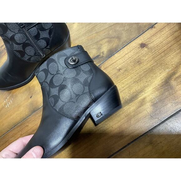 Coach Signature DENI LTR-SIG Bootie Black Size 6 B Coated Canvas Leather - Picture 7 of 12